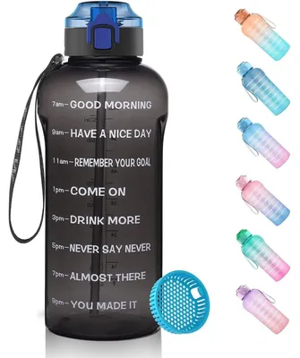 Immagine prodotto di Borraccia filtrante da 1,5 litri, senza BPA, in Tritan, con indicatore del tempo, capacità 1500 ml. Bottiglia sportiva con tappo a scatto, a prova di perdite, colore nero