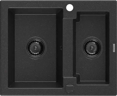 Immagine prodotto di Mexen Carlos lavello in granito a 1,5 vasche 582 x 475 mm, nero/argento metallizzato, sifone nero - 6518581500-73-B