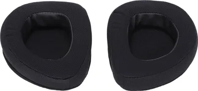 Two black ear pads for headphones are shown against a white background.