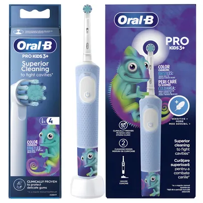 Immagine prodotto di Oral-B Vitality Pro D103 Kids Camaleonte – spazzolino elettrico per bambini – 2 modalità – con 5 testine di ricambio