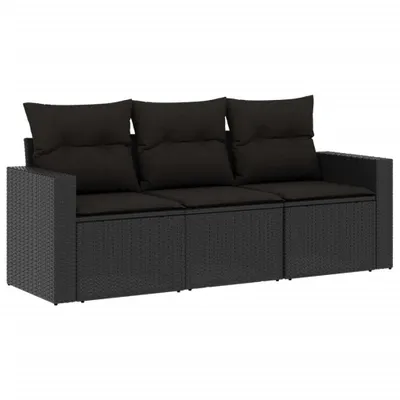 Obrázok produktu pre vidaXL 3-dielna záhradná sedacia súprava s vankúšmi Black Poly Rattan