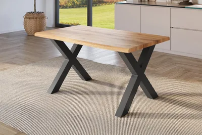 Produktbild von Esstisch Baumkante Holz-Optik Wildeiche 140 x 80 X-Gestell schwarz JULIUS