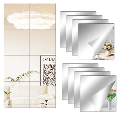 Imagen del producto de Película adhesiva para espejo, 15 x 15 cm, 8 unidades, de acrílico, para decoración de paredes
