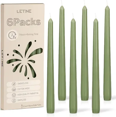 Immagine prodotto di 6 candele cilindriche, 7 ore di durata, colore verde, 25 cm, senza profumo