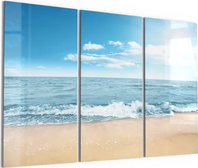 Produktbild von DEQORI Glasbild Echtglas 3x50x100 cm 'Wellen am Strand' Wandbilder XXL groß