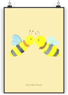 Produktbild von Mr. & Mrs. Panda Bild Biene Liebe DIN A3 - Gelb Pastell - Geschenk, drucke, Posterdruck, Kunstdruck, Plakat, wanddeko