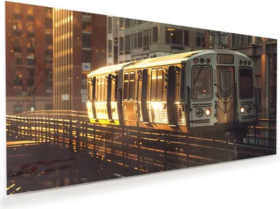 Produktbild von Glasbild 80x40cm in XXL für Wohnzimmer, Schlafzimmer Motiv Stadtzug Sonnenuntergang