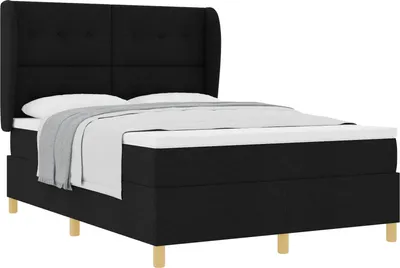 Image de Lit boxspring vidaXL avec tête de lit, noir, 200 x 160 cm, tissu