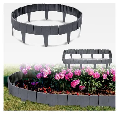Produktbild von 2,5 m Rasenkante Kunststoff Beeteinfassung Beetumrandungen Steinoptik Mähkante Palisade für Blumen Gartenzaun Dekorativ 10 Stück 25x23 cm (L x H), Anthrazit