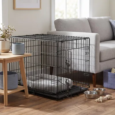 Produktbild von FEANDREA Hundekäfig Faltbar mit Kunststoffschale und Einzeltür 76,5 x 48,6 x 54,4 cm Schwarz