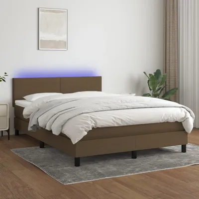 Produktbild von The Living Store Boxspringbett mit Matratze & LED Dunkelbraun 140x190 cm Stoff