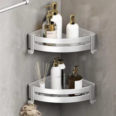 Produktbild von Eckduschablage ohne Bohren: 2er-Set Edelstahl-Badezimmerablagen, Duschablage für Shampoo- und Duschgelflaschen, Seifenhalter – Silber