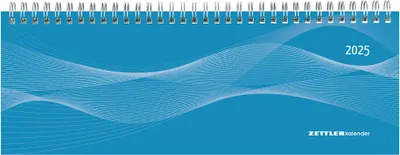 Produktbild von Zettler - Tisch-Querkalender 2025 blau, 29,7x10,5cm, Bürokalender mit 128 Seiten, Tages-, 1 Woche auf 2 Seiten, Monatsübersicht, Notizbereich, Adressteil, Ringbindung und deutsches Kalendarium