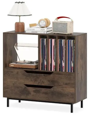 Image de Étagère pour disques vinyles avec 4 compartiments et 2 tiroirs