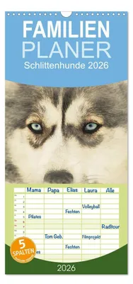 Produktbild von Familienplaner 2026 - Schlittenhunde 2026 mit 5 Spalten (Wandkalender, 21 x 45 cm) CALVENDO
