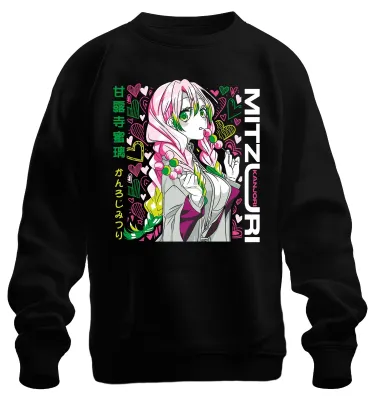 Obrázok produktu pre Mitsuri Kanroji – Demon Slayer: Anime, roztomilé srdiečko, pastelové farby, darček, uni mikina, čierna, M
