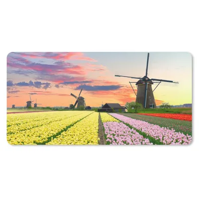 Produktbild von MuchoWow® Schreibtischunterlage Windmühle - Tulpen - Blumen - Niederlande 80x40 cm - XXL Mauspad - Gaming Mauspad