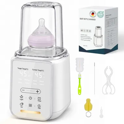 Produktbild von 2026 Neuer 9-in-1 Babyflaschenwärmer Sterilisator, NTC, BPA-frei Für 60–240 ml, 360° Wasserbad, Nachtlicht, 48H Warmhalten, 1–24H Timer