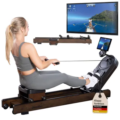 Produktbild von Skandika Rudergerät Rovek | Rudermaschine Holz, Rudergerät für Zuhause klappbar, Magnetwiderstand mit 32 Stufen, Kinomap App kompatibel, aufstellbar
