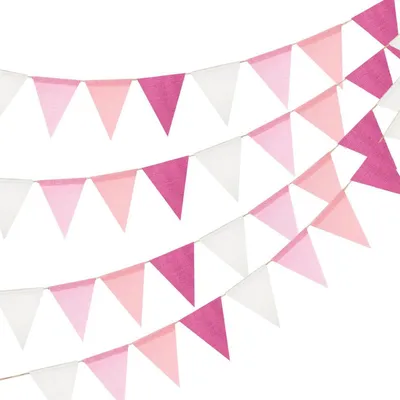 Produktbild von Wimpelkette Outdoor Wetterfest Rosa Weiß 12m 3 Stück