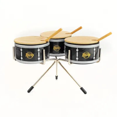 Immagine prodotto di Barattolo per spezie a percussione con tre contenitori e cucchiai di legno