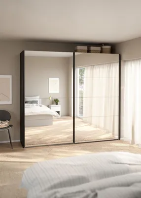 Productafbeelding van Kledingkast Catania Mat Zwart Schuifdeuren Met Spiegel 244x220cm - Giga Living