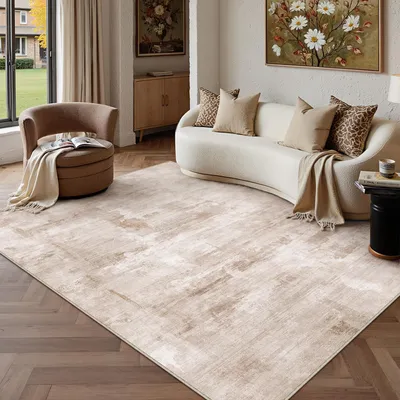 Zdjęcie produktu dla Dywani 120x170 cm, beżowy brązowy, antypoślizgowy i prany, krótki włos, do salonu