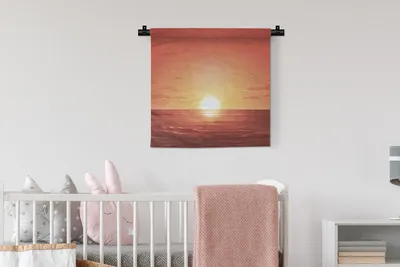 Produktbild von MuchoWow® Wandteppich Wandbehang Meer - Sonne - Orange 60x60 cm Tapisserie Dekoration Wandtuch - Dekorationen - Wand Decke