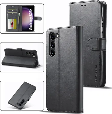 Produktbild von Samsung Galaxy S23+ Hülle, Klapphüllen Brieftasche Leder Magnetverschluss Ständer Schutzhülle für Galaxy S23+ Schwarz