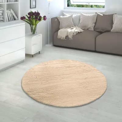 Produktbild von Hochflor Teppich Unifarben schmutzabweisend Sand Rund 160D | 100% Polyester, Rücken aus Baumwolle | Florhöhe: 22 mm | pflegeleicht
