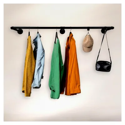 Produktbild von Kleiderstange im Industrial Design Wandgarderobe 200 cm x 30 cm für die Wand | Schwarz | Garderobenstange | Schlafzimmer | Flur | Wandmontage