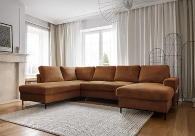Produktbild von MIUFORM Lofty Lilly - Ecksofa mit Bettfunktion und Bettkasten U-FORM LINKS - 303 x 197 cm - Ziegelrot - Sofa Schlafsofa Couch