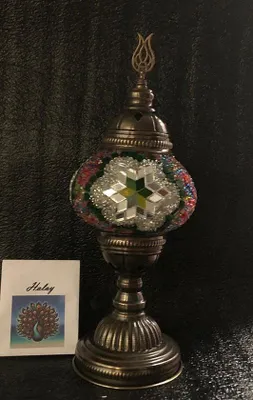 Obrázek produktu pro Ručně vyráběná turecká mozaiková lampa Sfeerlamp – barevná orientální noční lampa ze skla a bronzu, včetně LED žárovky E14