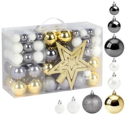 Produktbild von Weihnachtskugeln Set, 108er Set Christbaumkugeln Kunststoff, Weihnachtsbaumkugeln, Christbaumschmuck ∅ 3/4/6cm für Weihnachtsbaum Deko Weihnachtsdeko