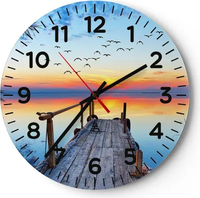 Produktbild von Wanduhr - Rund - Glasuhr - Brücke See - 40x40cm - Schleichendes Uhrwerk - Lautlos - zum Aufhängen bereit - Dekoration Modern - Wanddekoration aus Glas - C4AR40x40-3818