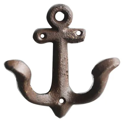 Immagine prodotto di Gancio a muro in ghisa, design a forma di ancora, colore marrone ruggine, 10,8 cm