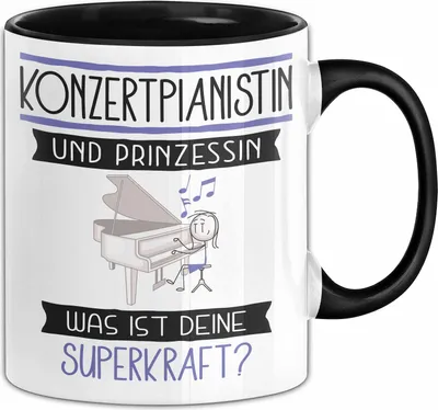 Produktbild von Konzertpianistin Und Prinzessin Tasse Geschenk Für Eine Konzertpianistin Geburtstag Was Ist Deine Superkraft (Schwarz)