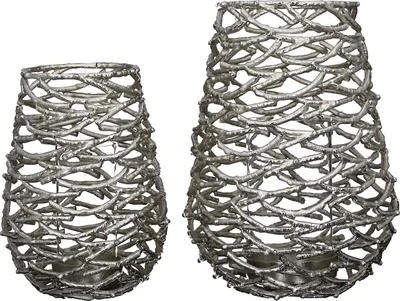 Produktbild von Gilde Aluminium vernickelt Windlicht "Twigs" silberfarben Antikfinish mit Glaszylinder (Ø 10 cm) 15812