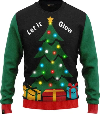 Obrázek produktu pro JAP Christmas Ošklivý vánoční svetr se světýlky Let it glow - 100% recyklovaný - Uni pro ženy i muže - Černá - Velikost S
