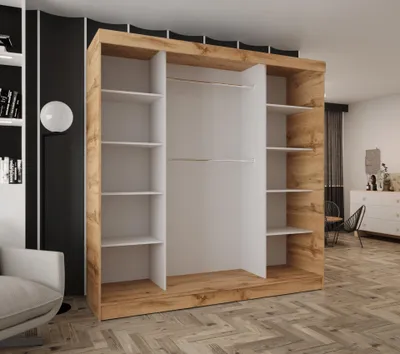 Produktbild von Schwebetürenschrank 3-türig 240x205x58 cm Eiche Wotan – Moderner Kleiderschrank