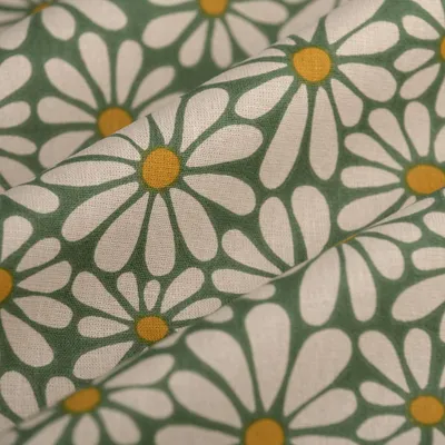 Productafbeelding van Cretonne stof, 150 cm breed, groen met een margrietmotief
