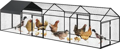 Productafbeelding van Metalen kippenren, 4 x 1 x 1 meter – Kippenstal met UV-bestendige, waterdichte afdekking, zwart. Buitenren voor kippen, eenden en kleine dieren