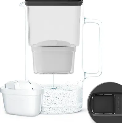 Image de Carafe filtrante en verre - Filtre à eau - Réduit le calcaire et le chlore - 1 pièce - Noir - 3 litres