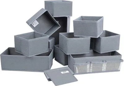 Produktbild von Famanu Dressoir Ladeorganisator 12 Stück - Stoff Aufbewahrungsboxen - Faltbarer Kleiderschrank - Ladeunterteilungen - Grau