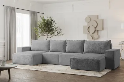 Produktbild von Wohnlandschaft U-Form Sofa ESTELLE in Stoff Abriamo Grau