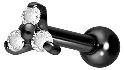 Produktbild von Ohrpiercing Titan Ohrpiercing mit Innengewinde KRISTALLBLUME Schwarz Stablänge: 8mm | Discgröße: 3,5mm