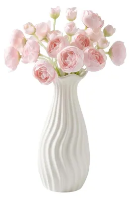 Keramikvase gerippt 17,5 cm weiß für Blumen Tischdeko
