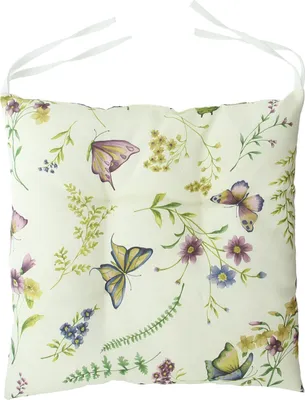 Produktbild von Stuhlkissen "Sommerwiese", Romantisches Blumendesign, Elfenbein, Wasser- und Schmutzabweisend, 100% Polyester, 38 x 38 cm