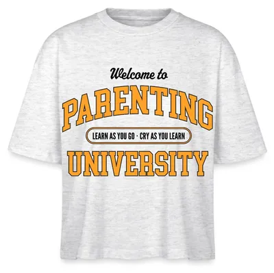 Produktbild von Spreadshirt Parenting University Lustiges Eltern Humor Motiv Boxy Shirt Damen, XXL, Weiß meliert