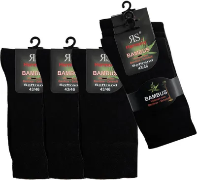 Produktbild von 6 Paar Bambus Viskose Socken Softrand ohne Gummi für Damen und Herren Gr. 39-42 schwarz